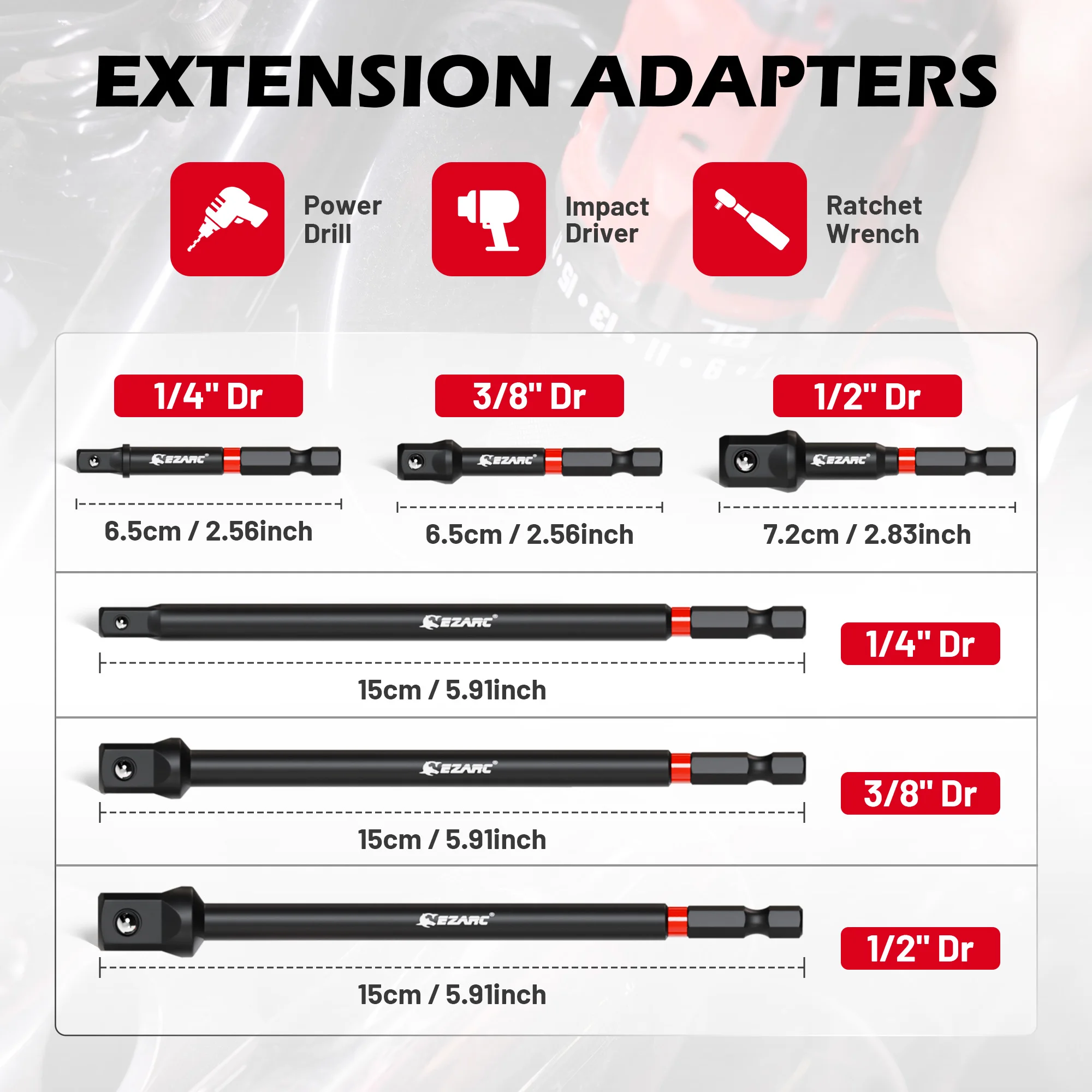 Set di adattatori per prese a percussione da 14 pezzi, adattatore per prese quadrate da 1/4 3/8 1/2 pollice, estensione punta da trapano magnetica a sgancio rapido
