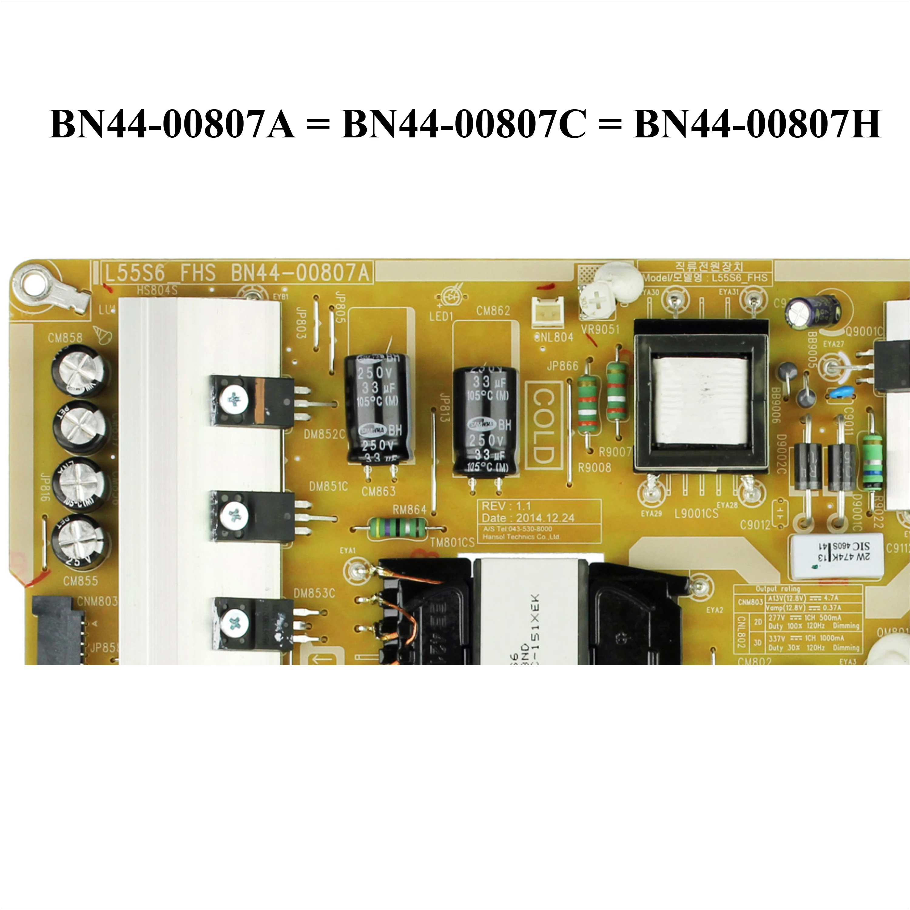 Carte d'alimentation BN44-00807A L55S6 _ FHS pour UE49KU6100K UE50KU6072U UE55KU6100K UE55KU6172U UE55MU6SpringK UE55MU6120K UE55MU6125K