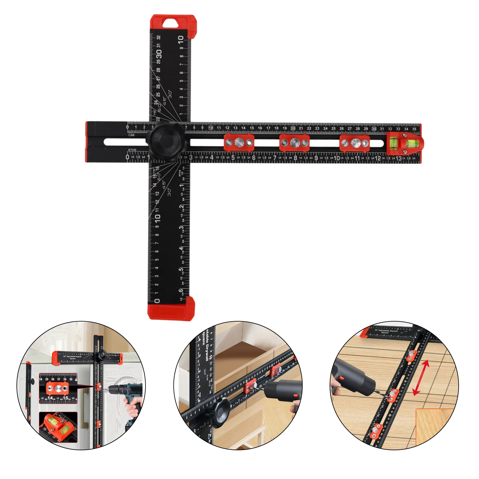 2-in-1 Ruler Adjustable Drilling Ruler For Accurate Drilling Adjustable Knob Angle Positioning Clear Scale Double-Hole Sliders