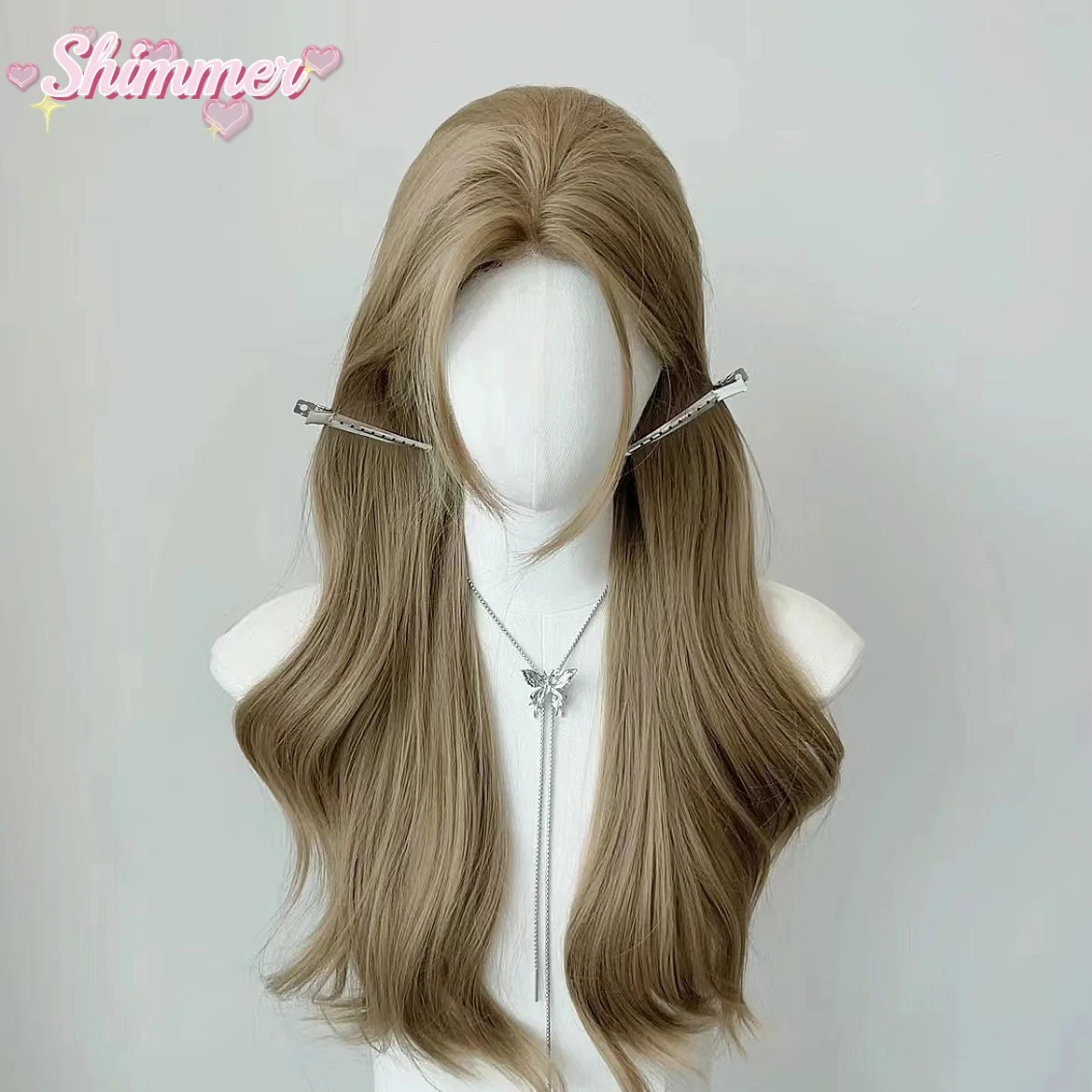 Shimmer Greenish Wood Gray Pink Wig Long Body Wave Lace Front Wig for Woman Cosplay Heat-resistant Synthetic Lace Front Wig