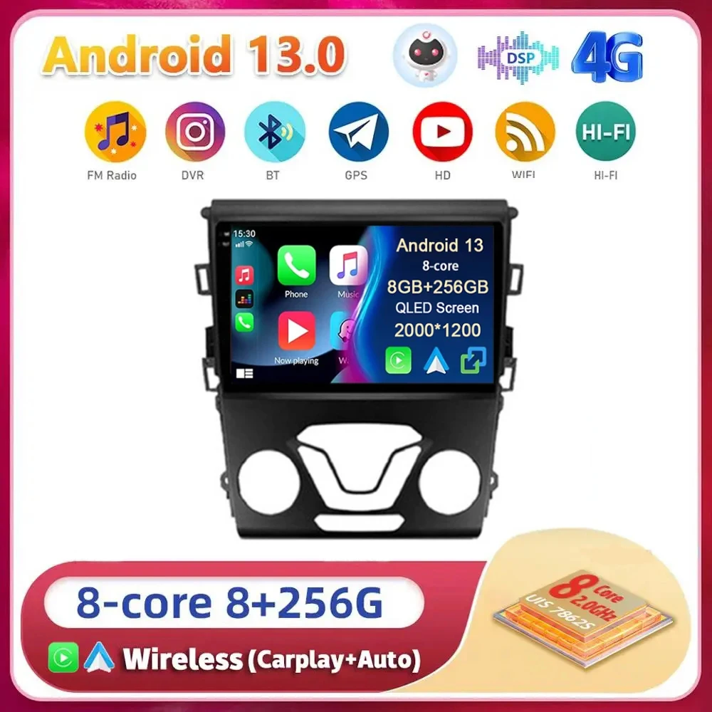 

Android13 Carplay Auto For Ford Mondeo 5 2012 2013 2014 2015 2016 2017 2018 2019 Multimedia Car Radio Player WIFI+4G 2DIN Stereo