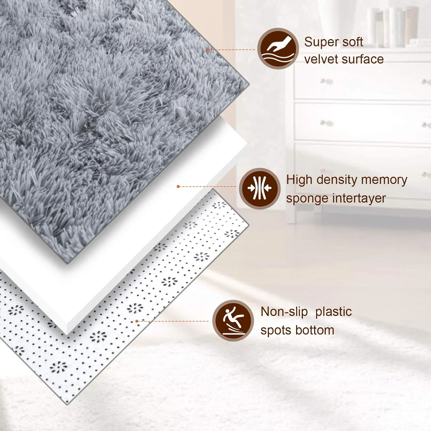 2026 Modern Area Rug  Super Soft Shaggy Fluffy  Upgrade Anti-Skid Rectangular Fuzzy Rug for Living Room
