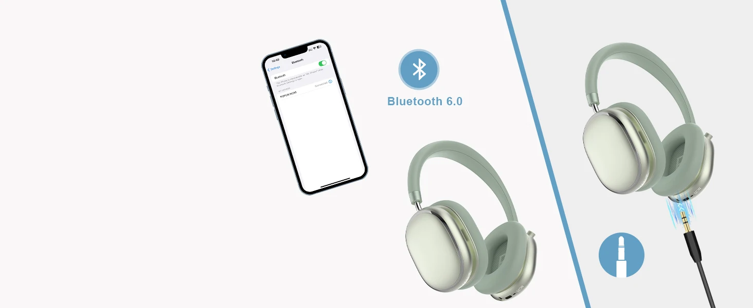 Hybride Kopfhörer mit aktiver Geräuschunterdrückung und Knopfsteuerung, 65 Stunden Spielzeit, Over-Ear-Kopfhörer, kabelloses Bluetooth 6.0, hochauflösendes Audio – Detail 12