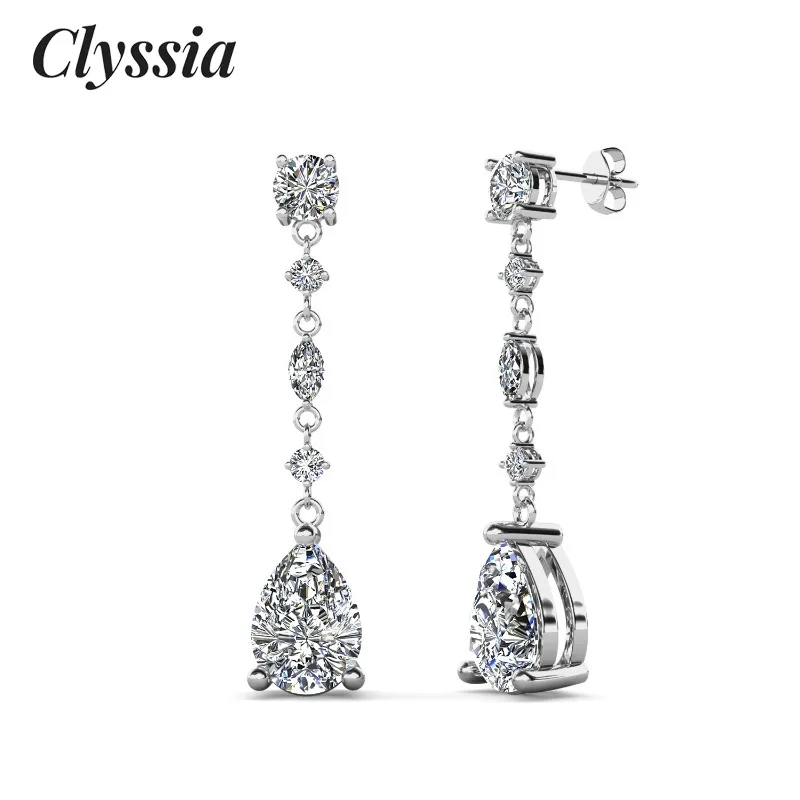 

CLYSSIA 7x10mm Moissanite 925 Sterling Silver Dangle Earrings for Women Gift High Quality Brilliant Cut Hypoallergenic with GRA