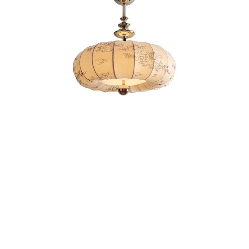 French retro bedroom chandelier, fabric pattern, antique warm room, master bedroom study ceiling lamp
