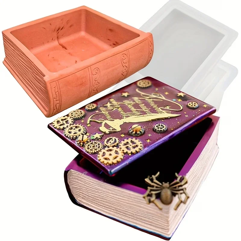 Buchförmige Harzform mit zu öffnendem Deckel, 3D-Epoxidharz-/Betonform für DIY-Buchseiten-Texturbox, Kerzenhalter, Schmuck