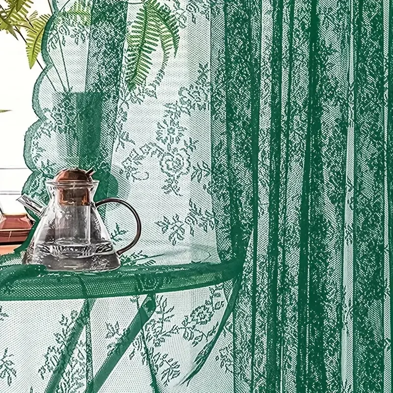 1-teilige Vintage-Vorhangpaneele mit floraler Stickerei und klarer Spitze – Privatsphäre und Lichtfilterung, maschinenwaschbar – Detail 13