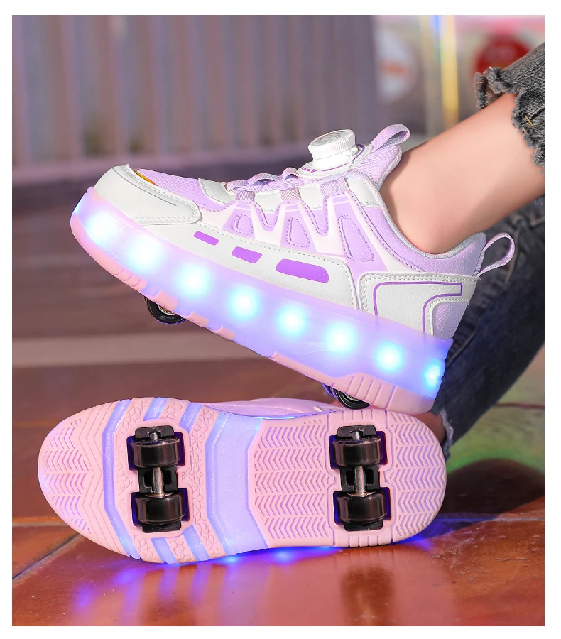 Kinder Vier Räder Leuchtende Leuchtende Turnschuhe Schwarz Rosa Led Licht Rollschuh Schuhe Kinder Led Schuhe Jungen Mädchen USB Lade – Detail 15