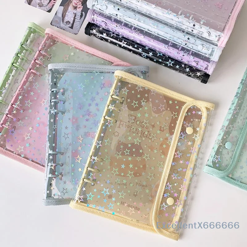 Clear Cover 6 Ring Holographic Star PVC Binder Notebook for School Student Photocard Holder DIY Agenda Planner Stationery