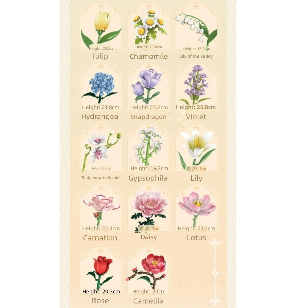 Blocs de construction à Micro particules multicolores, fleur en plastique, modèle 3D, briques à assembler, œillet Rose, tulipe, jouets à assembler