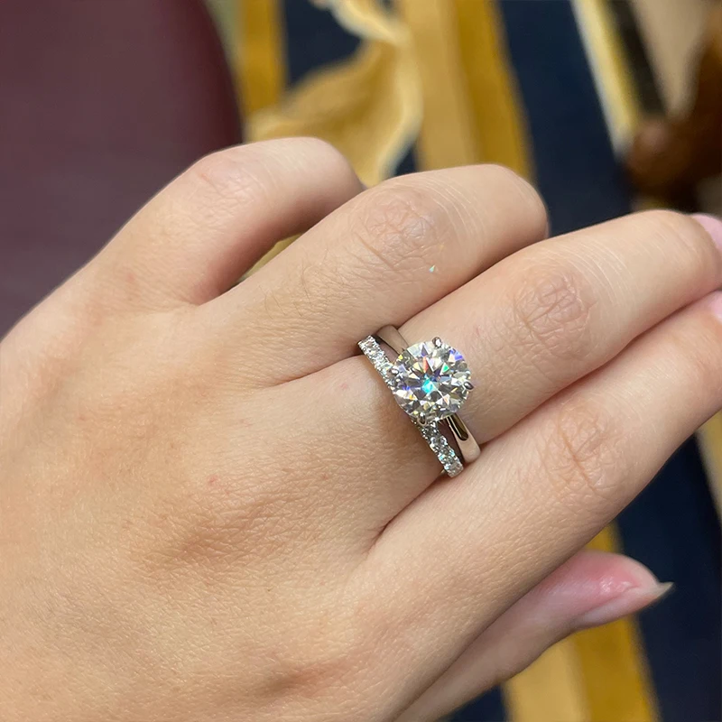 

IOGOU 8mm D Color Round Moissanite Bridal Ring Set Diamond Wedding Band Women's 100% Silver 925 Rings Fine Jewelry Wholesale