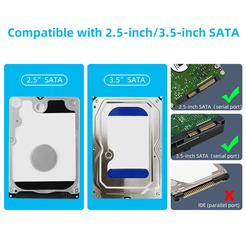 Carcasa de HDD de 3,5 pulgadas, caja de disco duro USB 3,0 a SATA, caja de disco duro de estado sólido externo, enchufe estadounidense