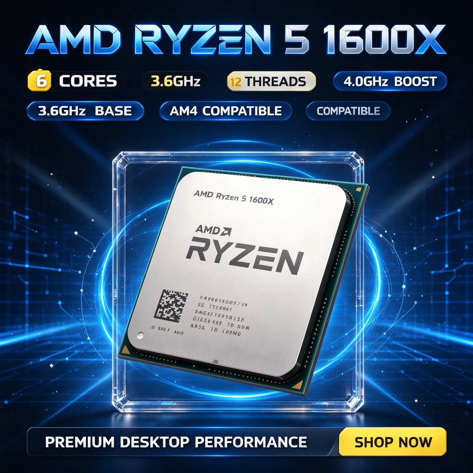 100% Original AMD Ryzen 5 1600X 3.6GHz 6-Core 12-Thread CPU, 16MB L3 AM4 95W Desktop Processor In Stock.