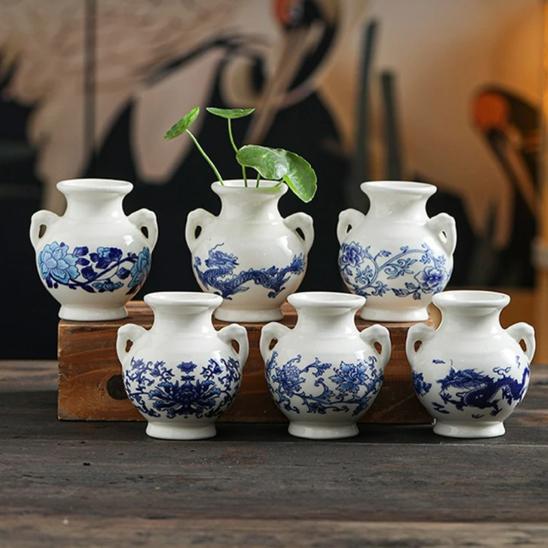 

3/6pcs Ceramic Mini Retro Blue and White Porcelain Vase Ornaments Flower Vases Home Shelf Bedroom Living Room Table Ornaments