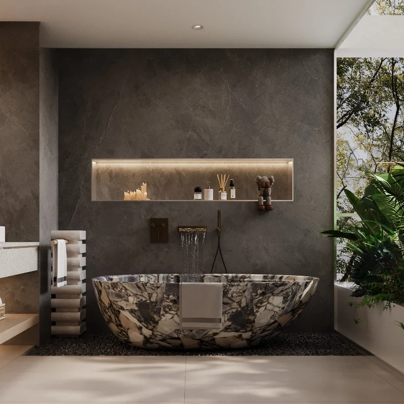 Storage table, goose egg-shaped artificial bathtub, free-standing double couple