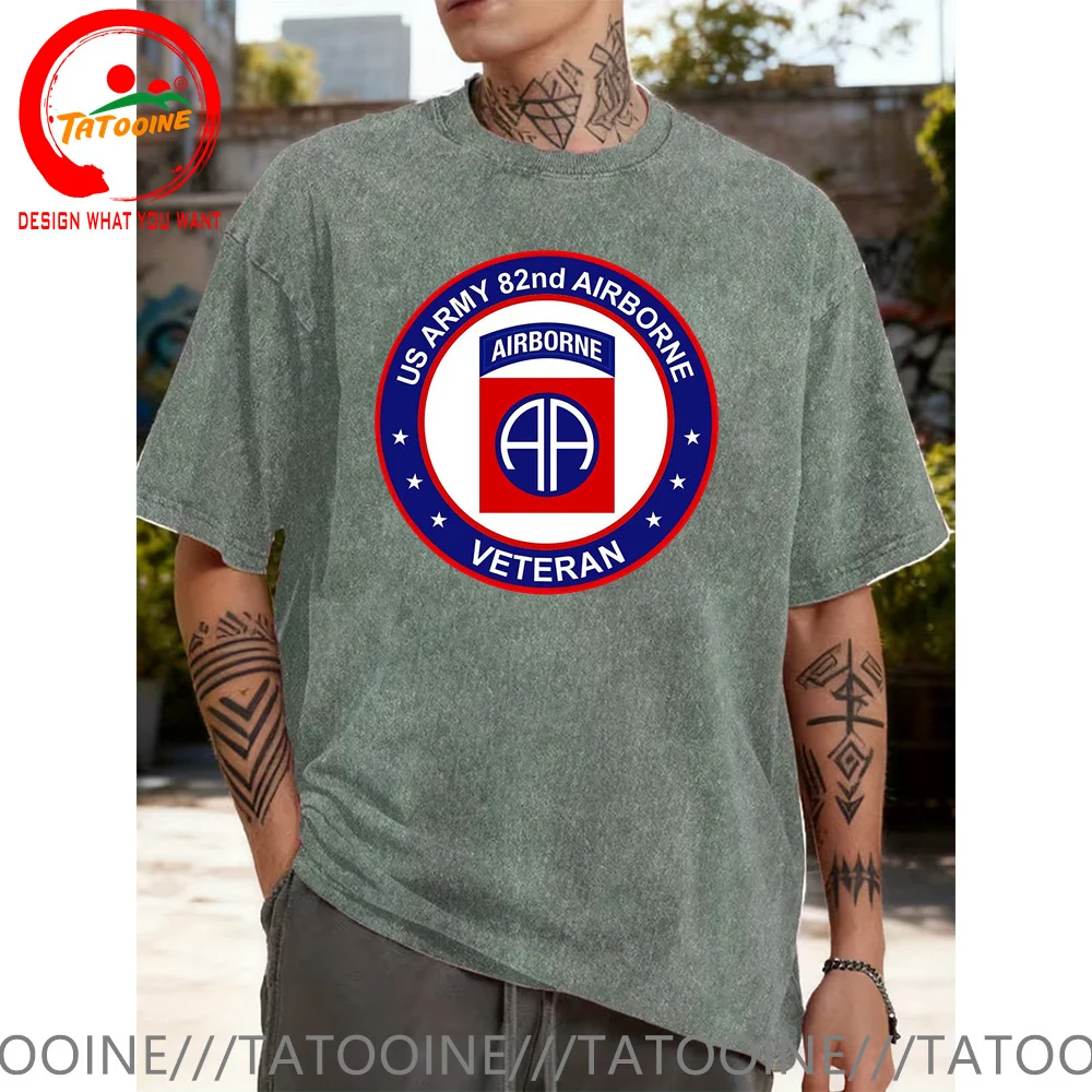 

82-й воздушно-десантные футболки армии США, мужская винтажная хлопковая футболка, модная модная футболка, повседневная одежда, футболка, уличная рубашка