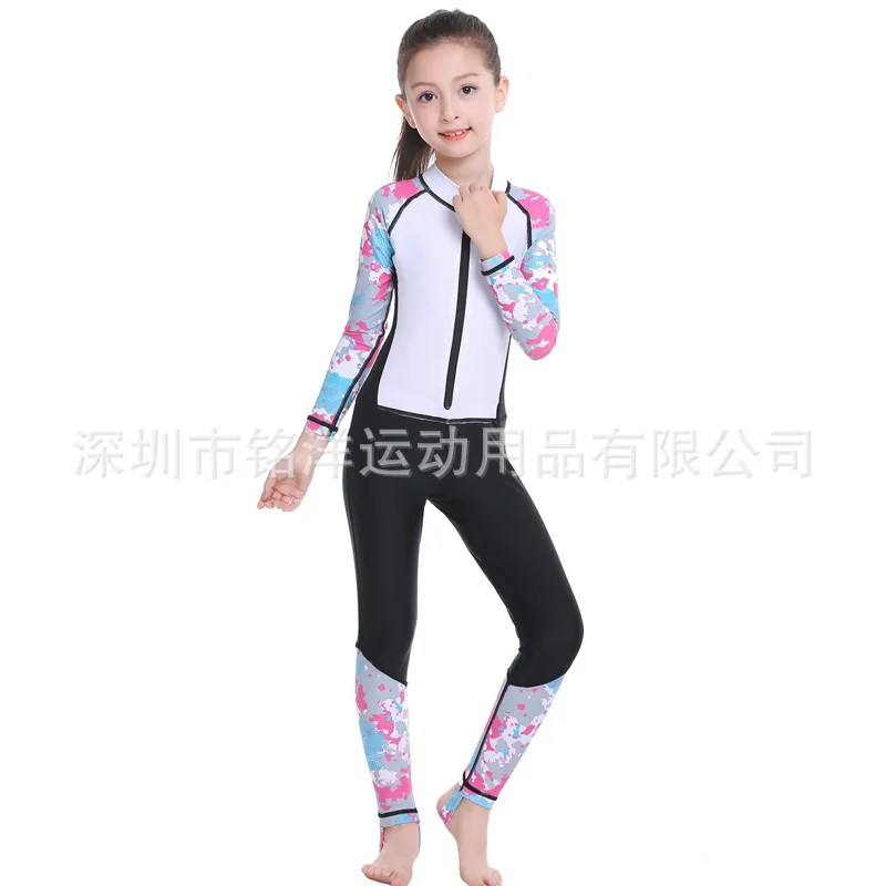 

Kid's Full Body Swimwear Boys&Girls One Piece Swimsuit Long-Sleeve Water Sports Rash Guard Dive Skin Sunsuit Sets Bodysuit