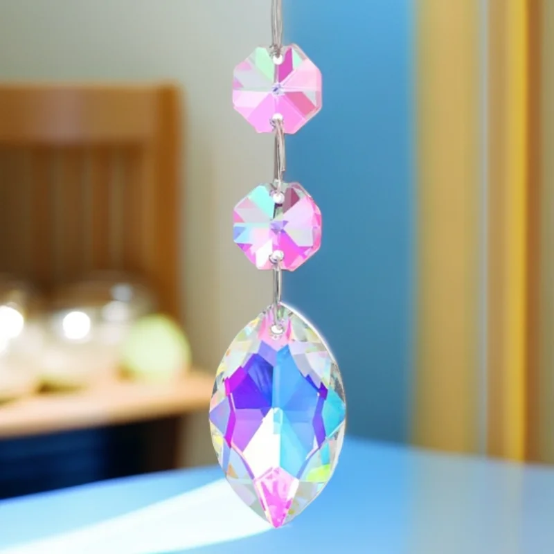 10PC Crystal Suncatcher Chandelier Prism Replacement Pendant Hanging Crystal with Glass Octagon Beads Chain For Window Decor