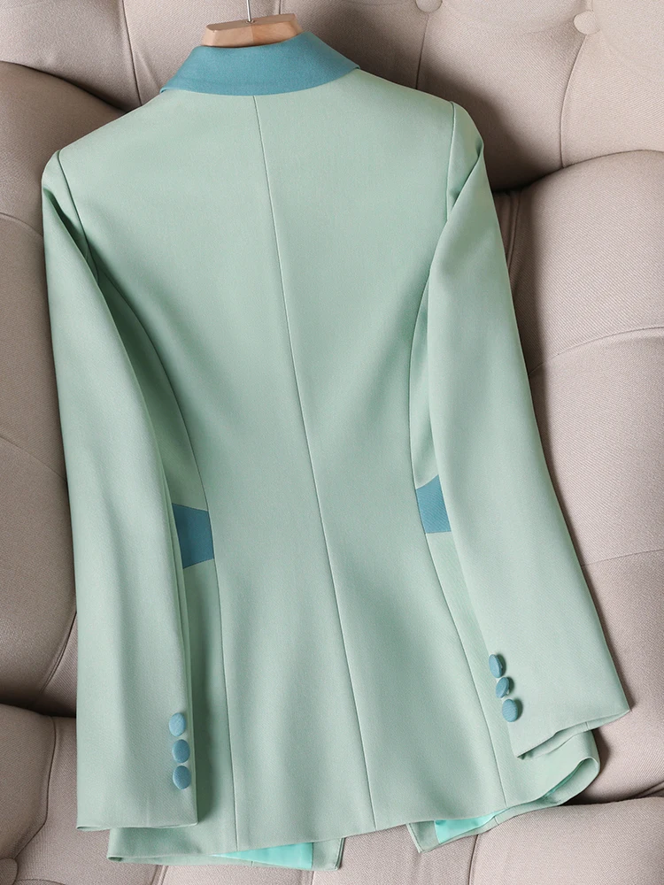 Chaqueta ajustada de manga larga para mujer, chaqueta Formal de oficina con botonadura única, ropa de trabajo de negocios, color verde y blanco, primavera y otoño, novedad