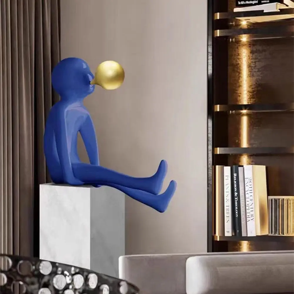 Home Decor Abstract Bubble Blowing Figure Sculpture Art Ornaments Hotel Light Luxury Soft Decor Statue Creative Indoor Figurine