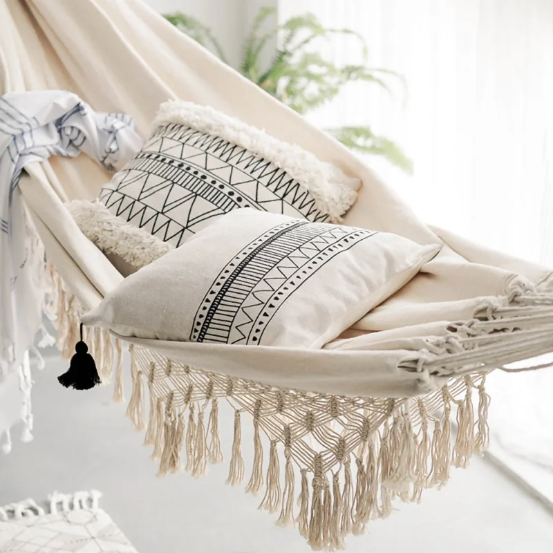 

Large 2 Person Hammock Boho Style Brazilian Macrame Fringed Deluxe Double Hammock Net Swing Chair Indoor Hanging Swing delivery