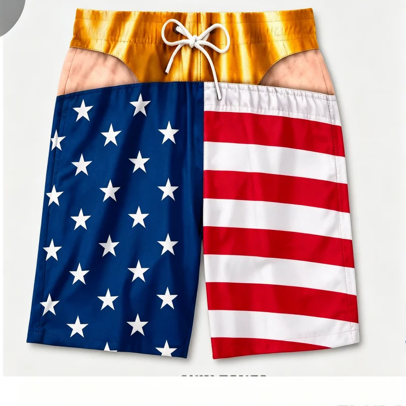 Funny US Flag Fake Underwear 3D Beach Shorts Realistic Hairy Leg Print Patriotic Outfit gifts Outdoor Holiday Casual Beach Wear