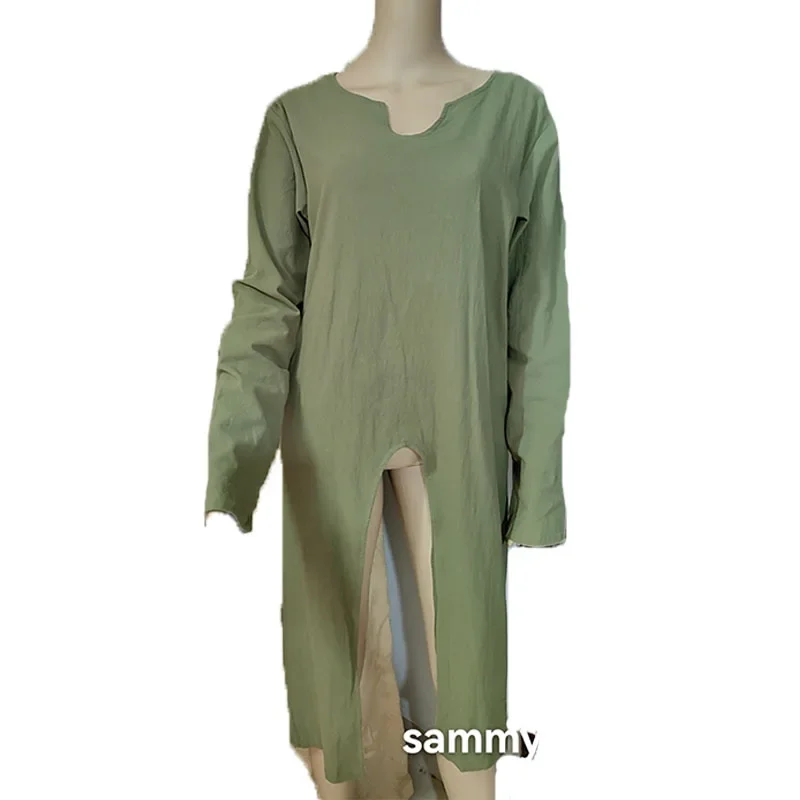 الكبار الرجال القرون الوسطى فارس المحارب زي الأخضر تونك الملابس نورمان شوفالييه جديلة فايكنغ القراصنة ساكسون LARP قميص علوي @ AS #