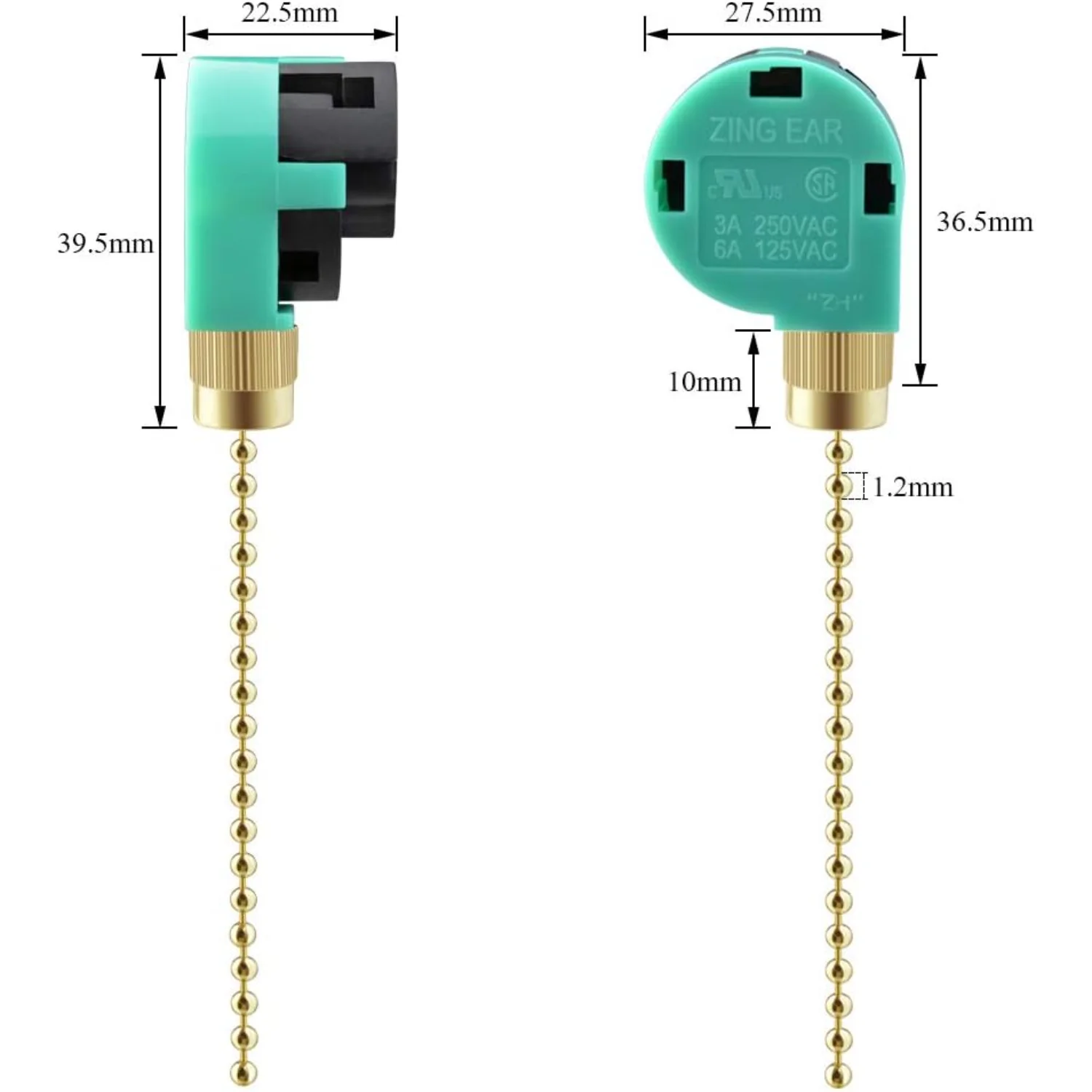 Pack Ceiling Fan Switch  Speed 4 Wire Zing Ear ZE-268S6 Fan Pull Chain Switch Replacement Speed Control Switch for Ceiling Fan L