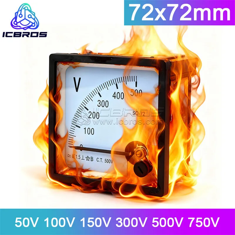 89T2 72L1 SQ-72 CP-72 CP72 Pointer AC Voltmeter 72*72mm 50V 100V 150V 250V 300V 450V 500V 600V 750V 1000V 10KV/100V 72mm