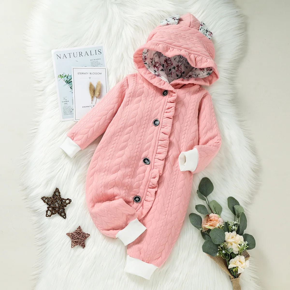 Baby Girl's Spring and Autumn New Style Floral Small Ear Long Sleeved Fashionable and Cute Jumpsuit Kids Rompers