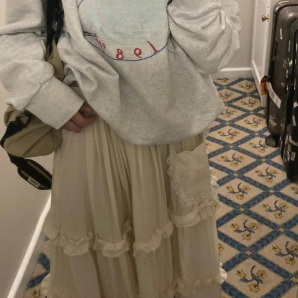 Spring Summer New Spice Girls Casual Loose Y2k Skirt Korean Simple Sweet Vintage Pastoral Style Lace Bow Pocket Long Skirt
