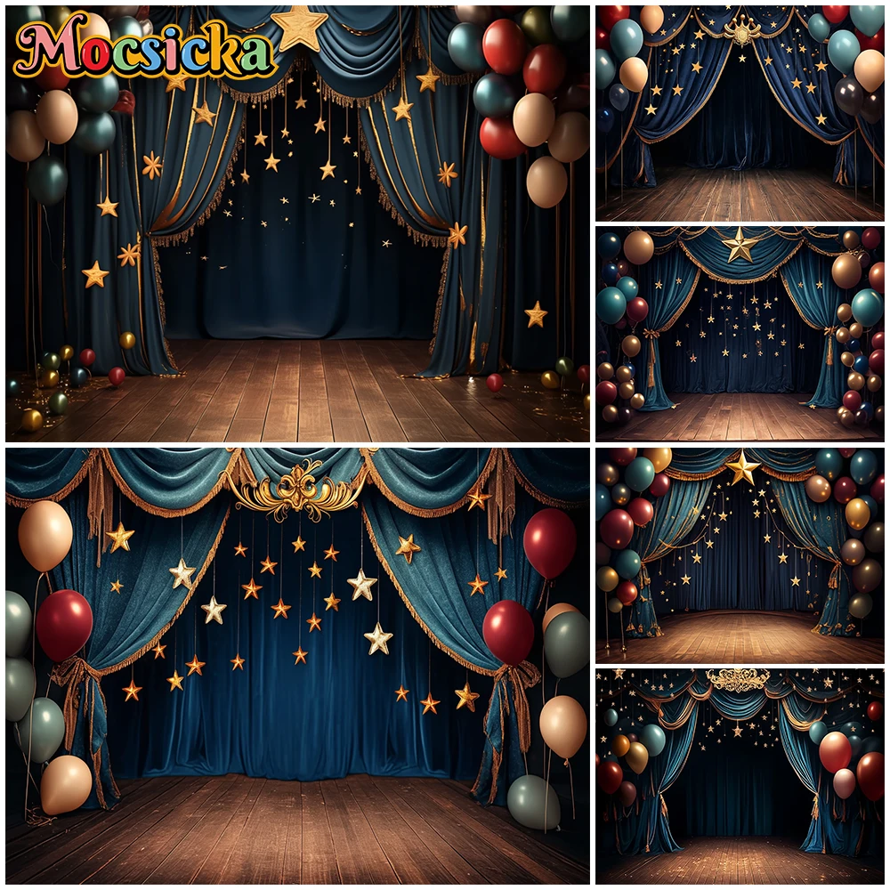 Mocsicka Happy Birthday Background For Photography Circus Stage Wedding Backdrop Balloon Curtain Party Decor Photo Studio Banner