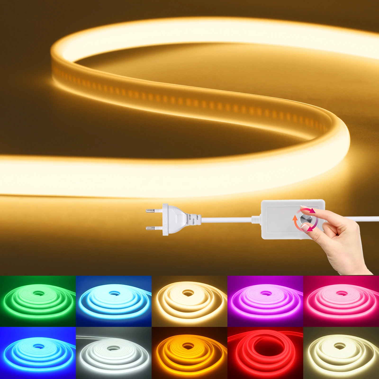 Tira de LED de neón de 220V cortable 288LED blanco/rojo/amarillo/verde/azul hielo/rosa IP65 lámpara de tubo de silicona Flexible regulable impermeable