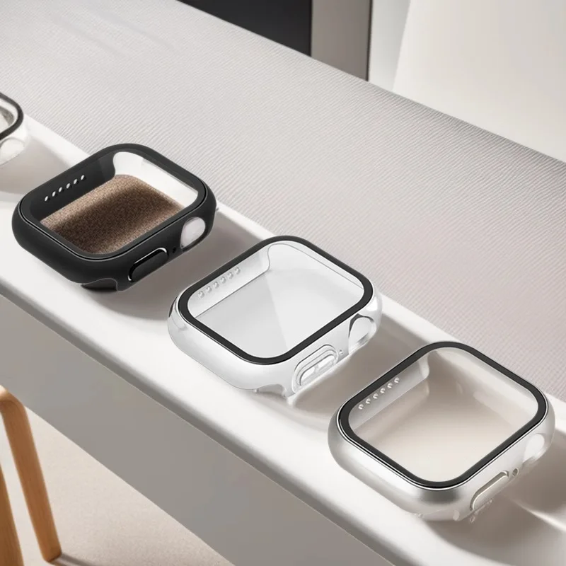 Glass+Case For Apple Watch 8 7 45mm 44mm 41mm 40mm PC Screen Protector Cover iwatch Serie 11 10 9 SE 6 5 4 Accessories 42mm 46mm