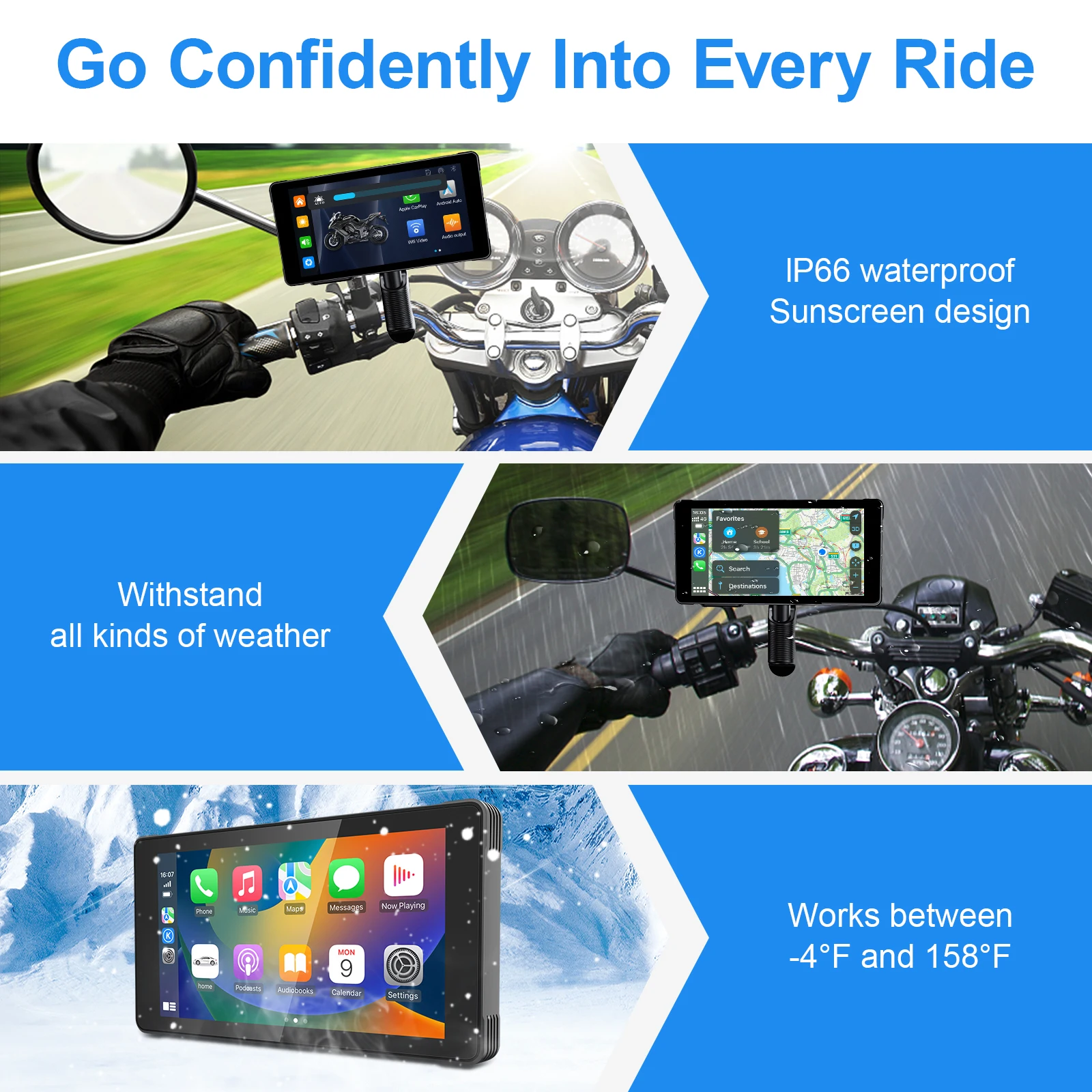 شاشة عرض ملاحة محمولة للدراجات النارية مقاس 5.5 بوصة، شاشة CarPlay لاسلكية للدراجات النارية GPS Para Moto Android Auto Monitor مقاومة للماء #2