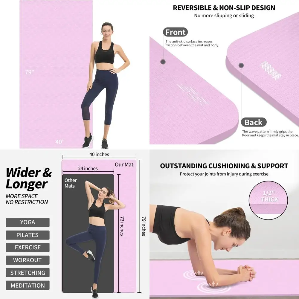 سجادة يوجا TPE طويلة جدًا 79 × 40 سميكة غير قابلة للانزلاق لصالة الألعاب الرياضية المنزلية واليوجا والبيلاتس وتدريبات اللياقة البدنية