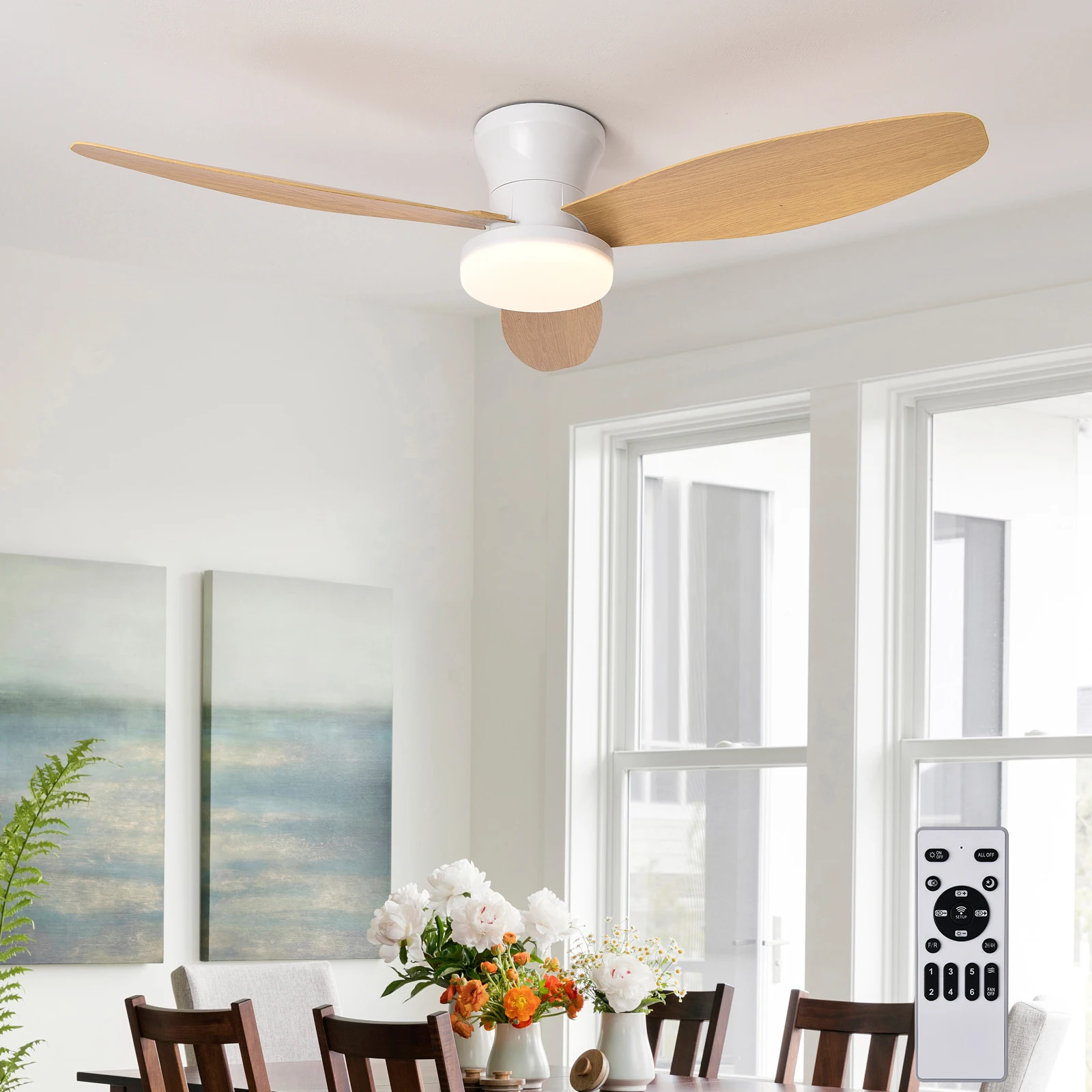Low Profile Ceiling Fan with Light, Flush Mount, Reversible Ceiling Fan for Bedroom, Living Room, Outdoor Patio