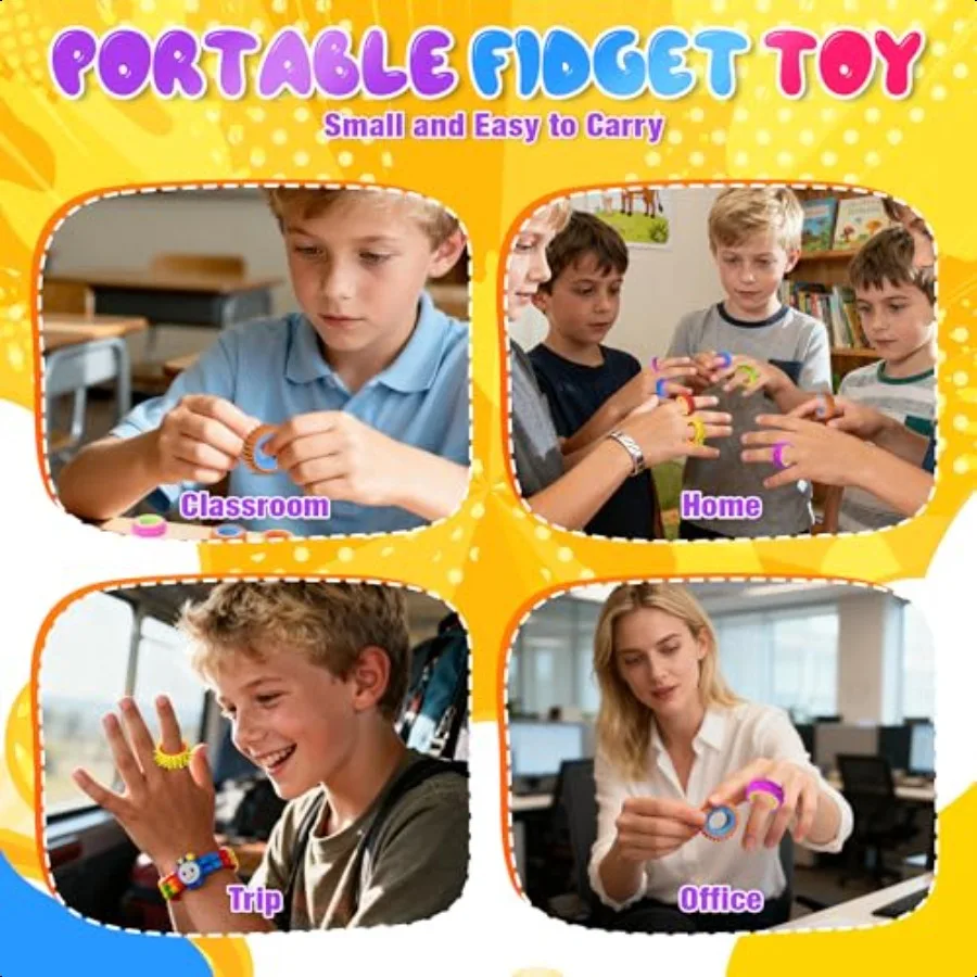 Fidget Toys Sensory Rings for 12 Pcs Fun Small Finger Spinner Rings for Anxiety Relief Autism ADHD Quiet Fidgets Toys Bulk for