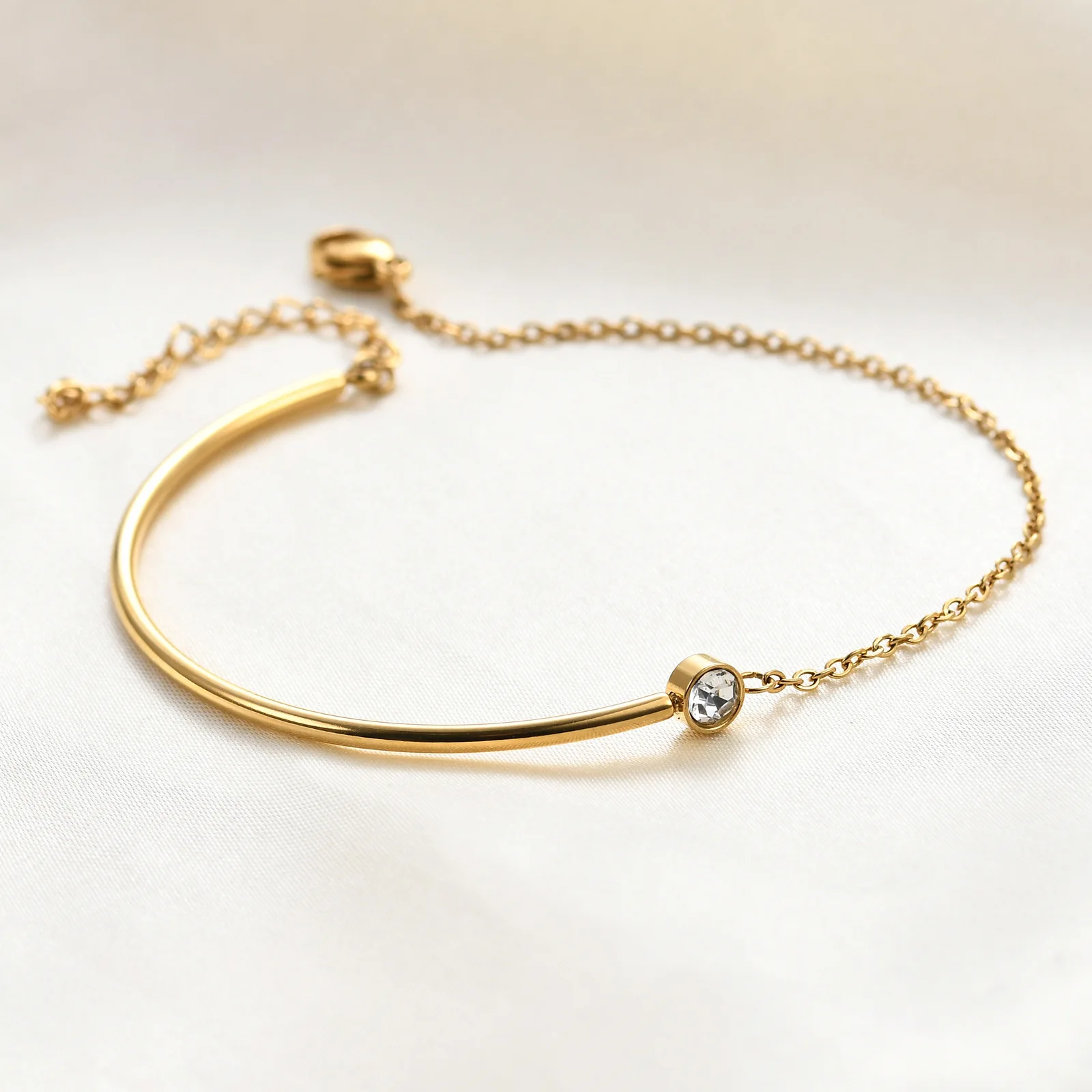 Niche personality simple everything stainless steel gold inset zircon chain bracelet for ladies Valentine\'s Day gift jewelry