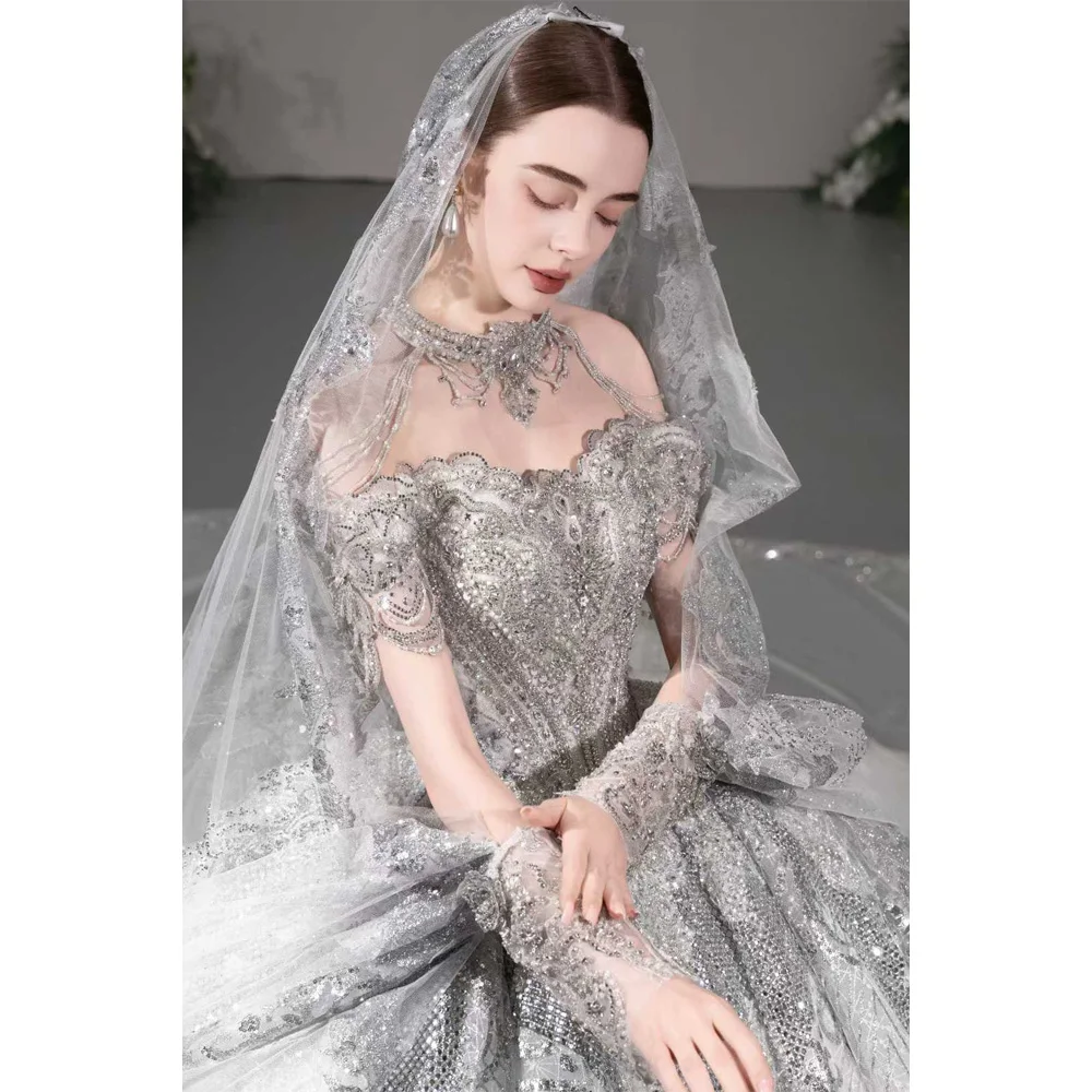 

2026 Настраиваемое свадебное платье принцессы в форме сердца с открытыми плечами, вышитое блестками Brautkleid