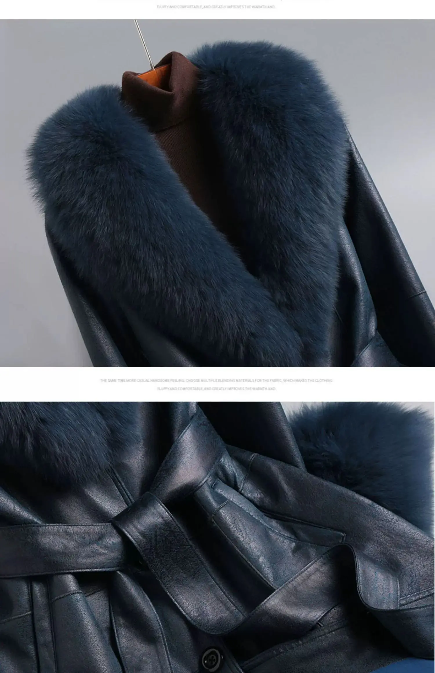 2023 New Rabbit Fur One Piece Coat for Women Mid length Fox Fur Collar Lace up Slim Fit Haining Fur Coat for Women