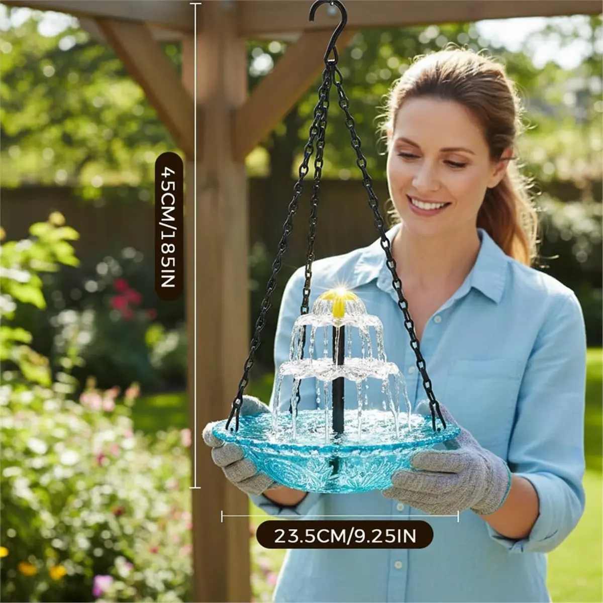 newA10R 1pc Solar-Powered 3-Layer Hanging Bird Bath Fountain with Glass Bowl
