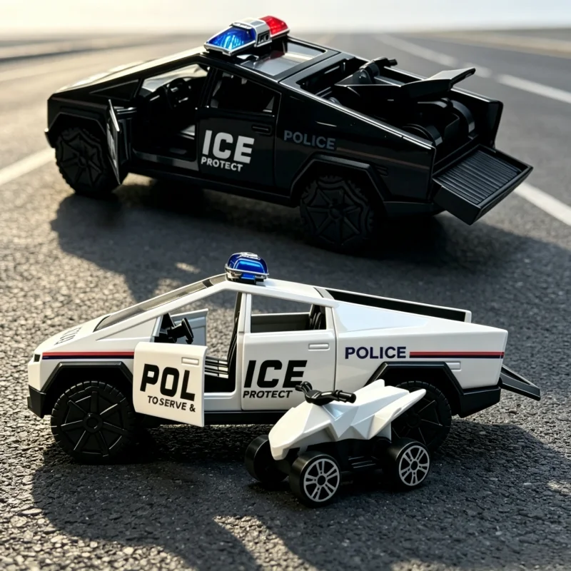 1/36 Future Style Pickup Police Car Alloy Model Set, with Doors That Open and Pull-Back Action, Comes with a mini All-Terrain Ve