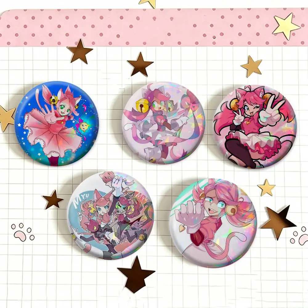 mew mew PINK Deltarune   Laser Badge Creative Pins Brooch for Bag Clothes Hat Decor Gifts Fans Collect