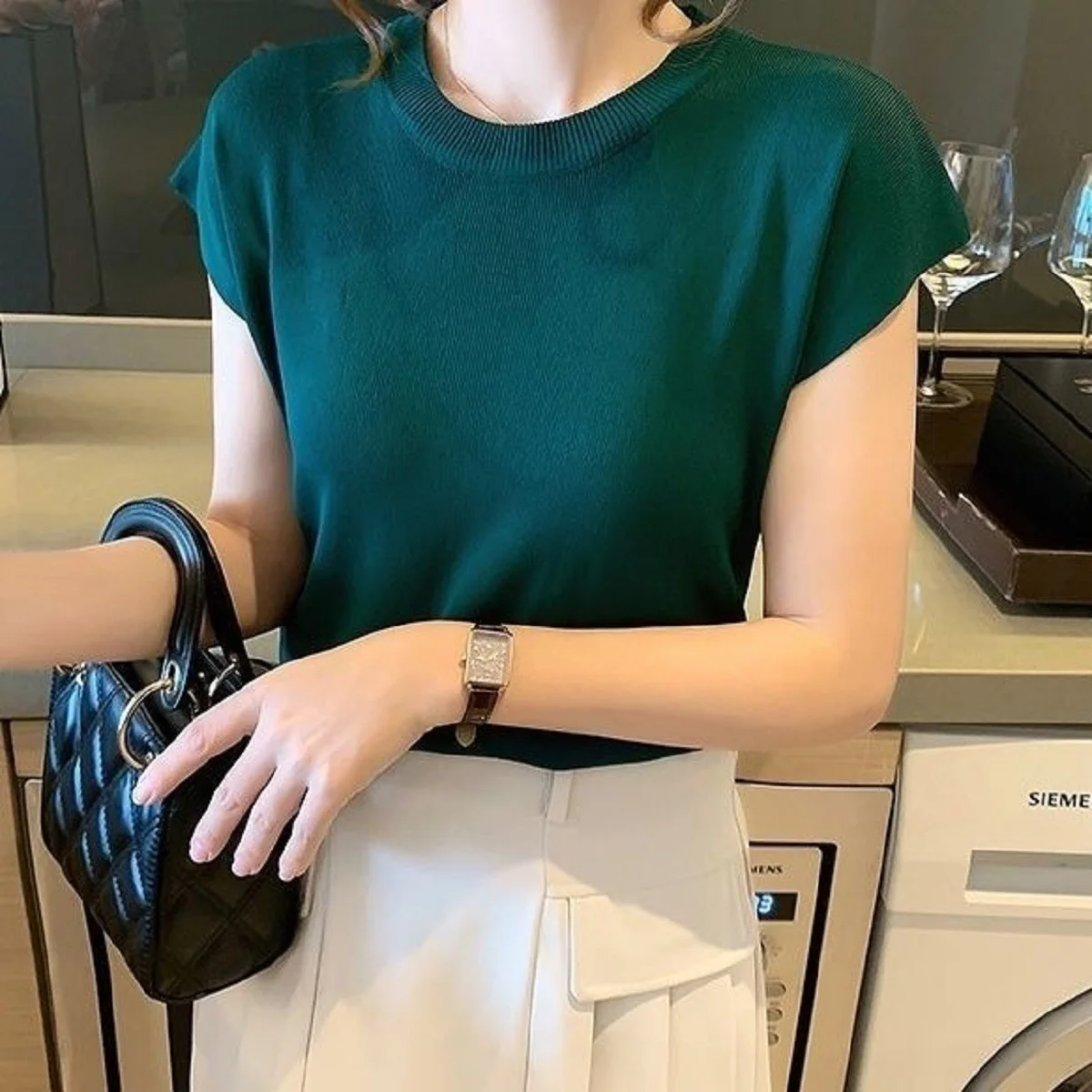 Frauen Sommer Pullover Koreanische Mode Stil Gestrickte T-stück Casual O Hals Einfarbig Neue in Dünne Weibliche Pullover Top Kleidung