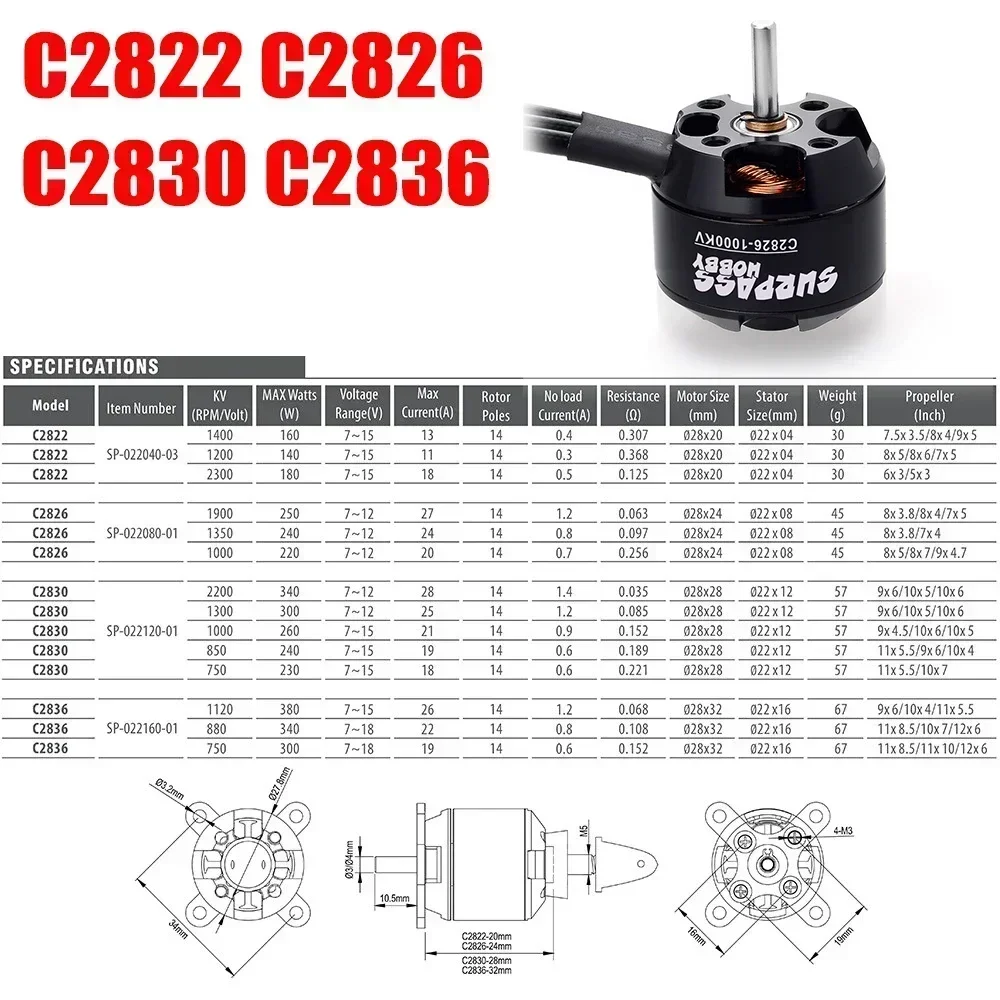 Surpass Hobby 2822 2830 3530 3542 3548 4250 4260 5055 5065 6354 Brushless Motor for RC Fixed-wing FPV Drone Quadcopter Airplane