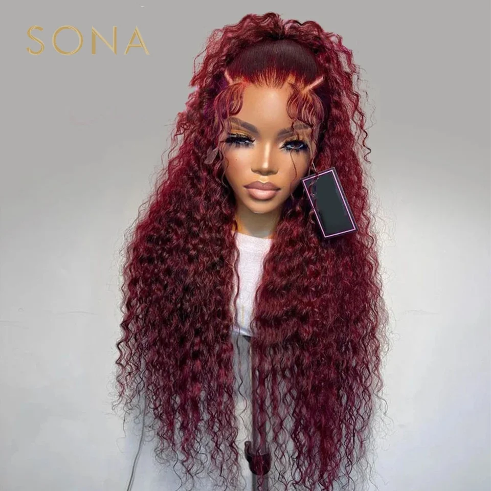 99J Burgundy Lace Front Wigs Human Hair 13x6 HD Water Wave Lace Front Wigs Human Hair Deep Curly Human Hair Lace Front Wigs