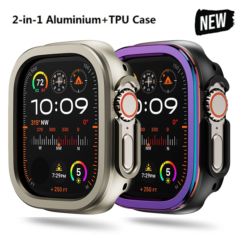 2 in1 Aluminum Alloy metal +TPU Case for Apple Watch Case 49mm 45mm 41mm Cover Metal Protection for Iwatch Ultra 2 Sereis 9 8 7