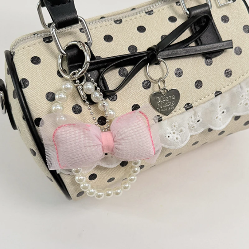 Koreanische Polka Dot Bowknot Patchwork Hobo Umhängetasche, Damenhandtasche, vielseitige, leichte, kleine quadratische Tragetasche für den Arbeitsweg – Detail 6