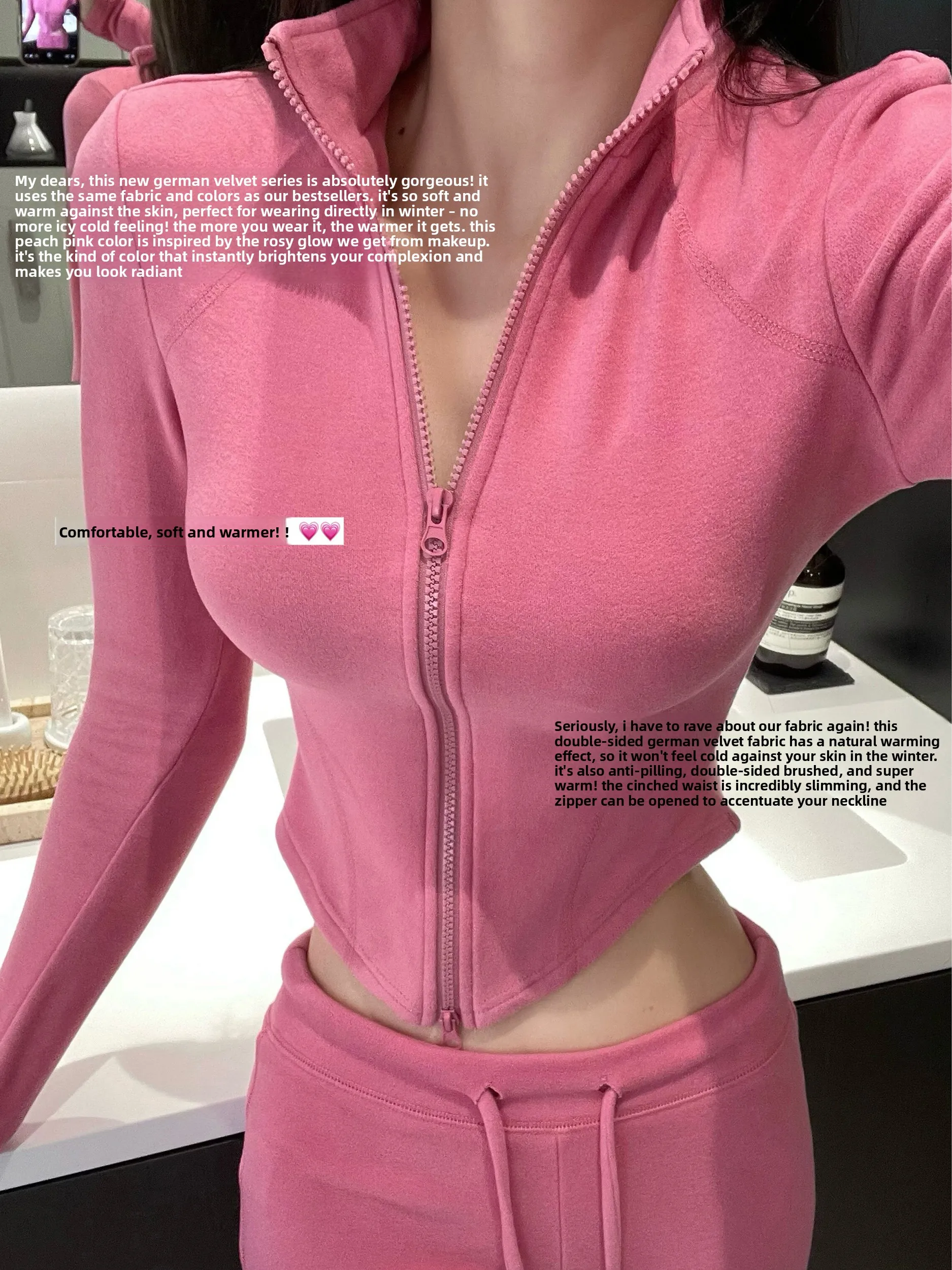 

Zhang Zi Sportswear Set Slim Fit ow Body ape German Velvet ort Top Zipper Long Sve Bell Bot Pants